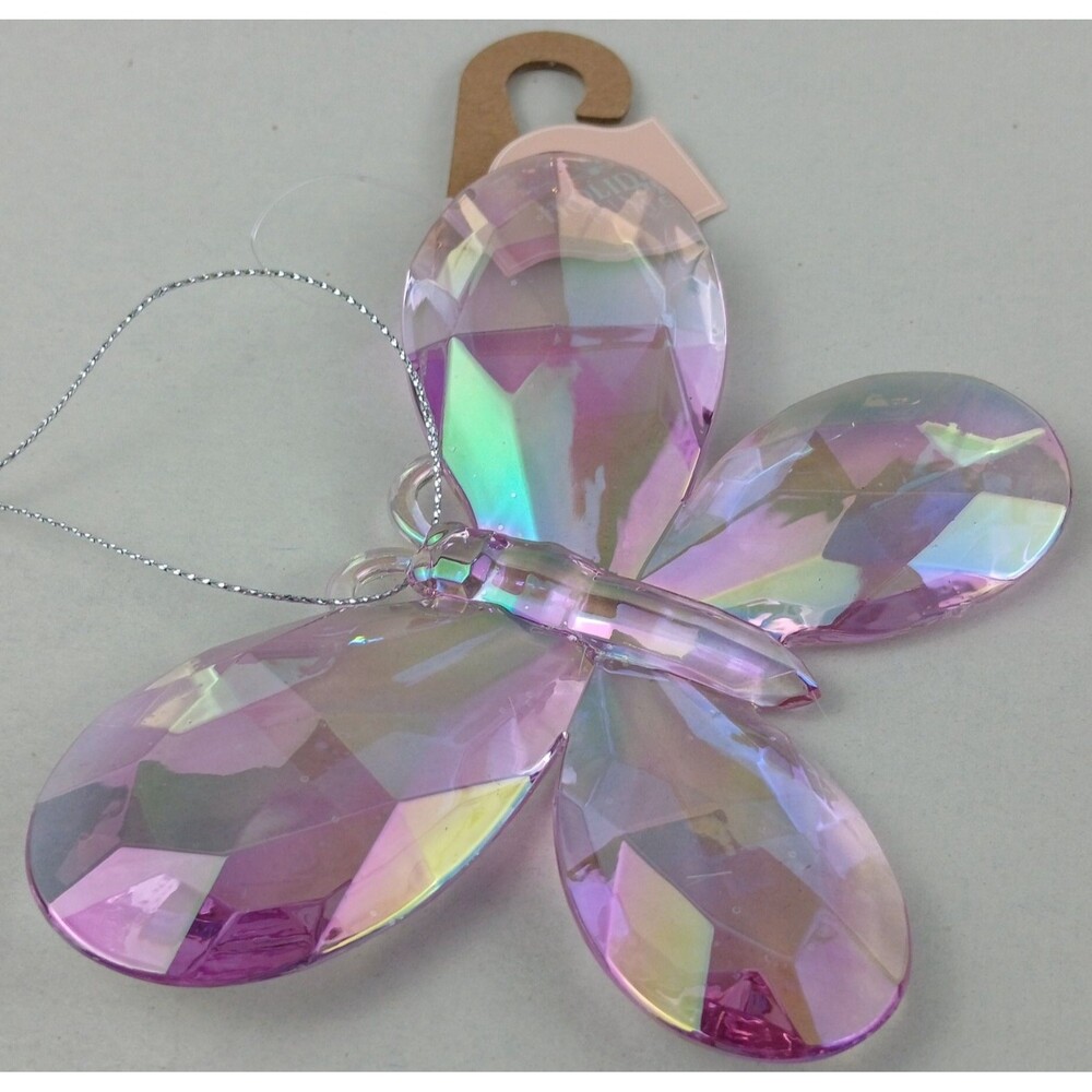 Iridescent Butterfly Christmas Hanging Insect Ornament Shiny Clear Holiday Time
